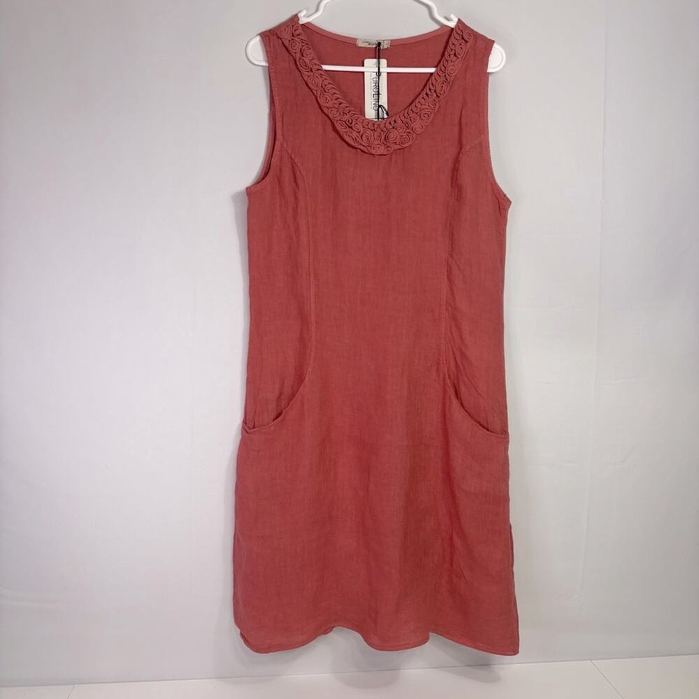 NWT Lungo L’Arno (Made in Italy) Linen Sleeveless Coral Midi Dress Large WW0958
